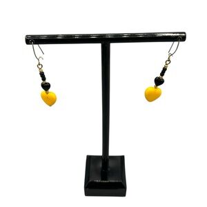 80s Yellow Heart Dangle Earrings Magnetic
